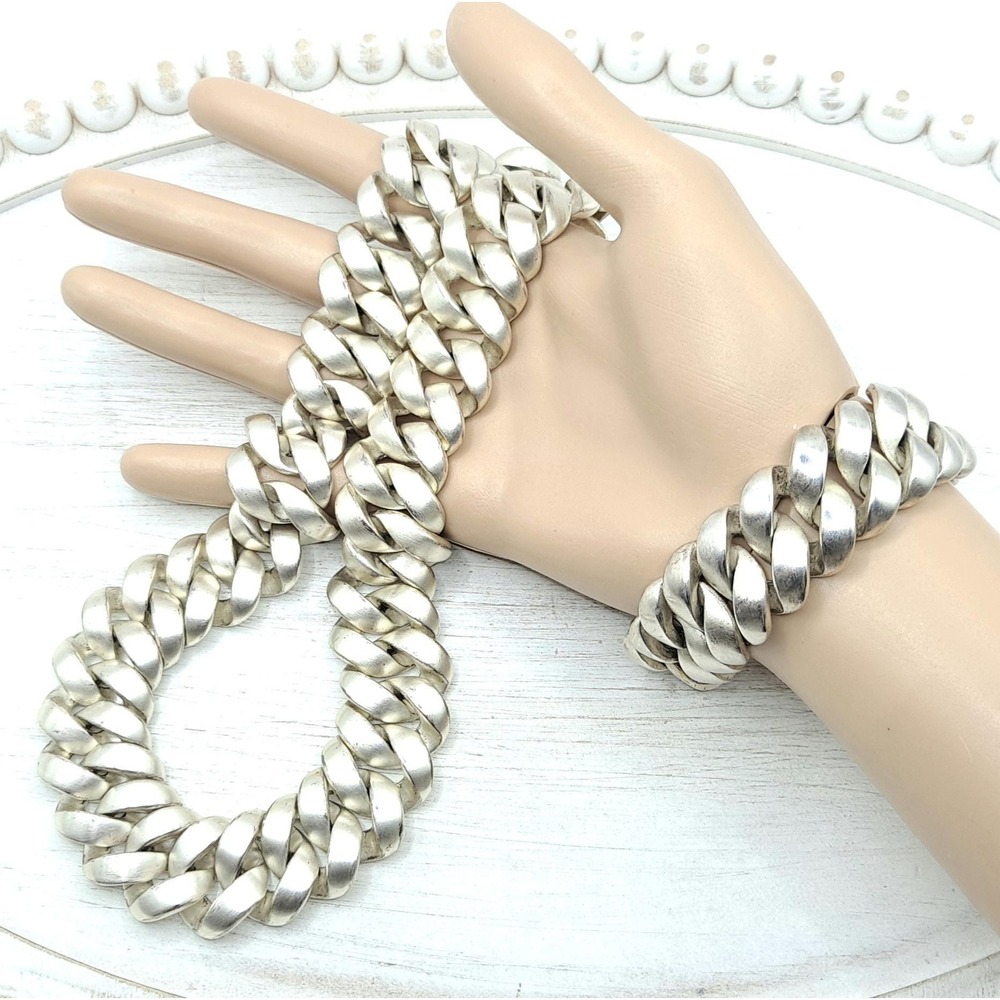 Vintage NAPIER Necklace Bracelet Set Chunky Cuban Chain Link Statement Jewelry - Picture 9 of 11